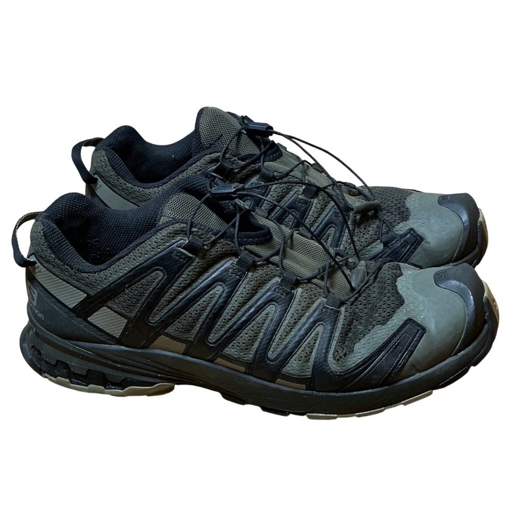 Salomon XA Pro 3D Mens 11 Green Black Trail Running Hiking Shoes Quicklace